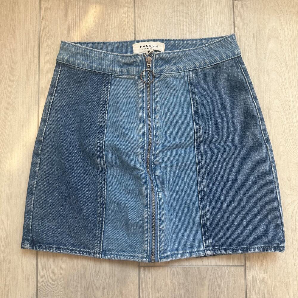Pacsun high waisted two-tone full zip bodycon denim jean skirt 24